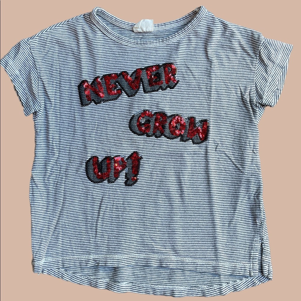 Zara “Never Grow Up” Sequin Tee